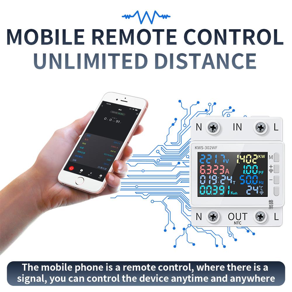 8 in 1 WiFi Smart Earth Leakage Over Under Voltage Protector Relay Device Switch Breaker Energy Power kWh Meter Smart Life 63A