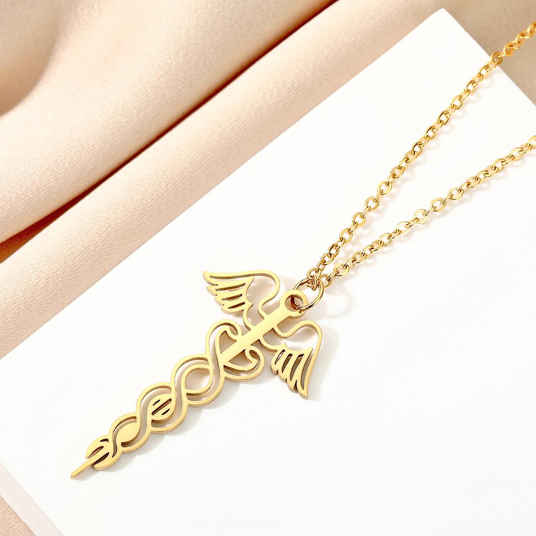 

Kinitial exquisite stainless steel Caduceus Pendant of Health Necklace of God Hermes jewelry Christma gift girlfriend золотой