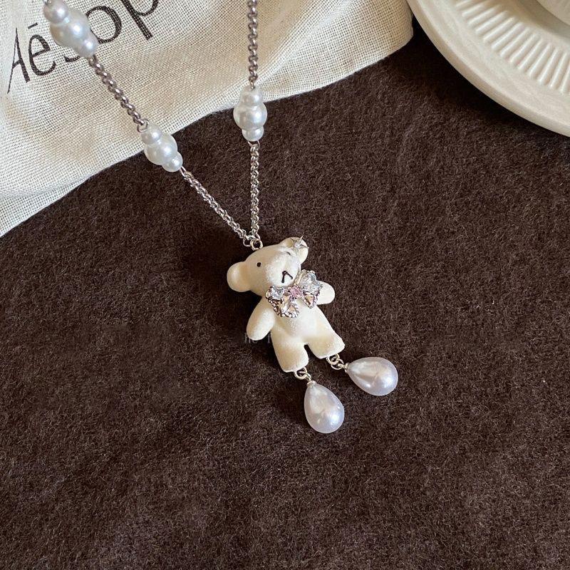 Корейский медведь бант звезда жемчуг ожерелье ретро темперамент универсальный цепочка для свитера ожерелье женское