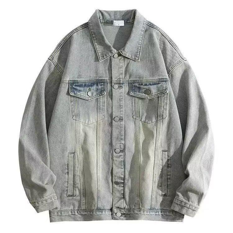 Unisex Retro Denim Motorcycle Jacket: Autumn/Winter Casual Trend, Loose Fit with Lapel
