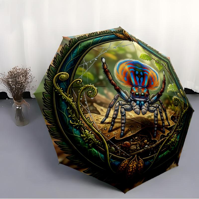 Colorful Spider Nature pattern umbrella, portable and foldable design, 8 ribs, a casual accessory for Halloween, Christmas, and birthday gifts.