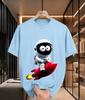 2026 New 100 Cotton Tshirt Cartoon Big Eyes Astronaut Riding Red Rocket Graphic Print Unisex Trendy Tee Casual Short Sleeve