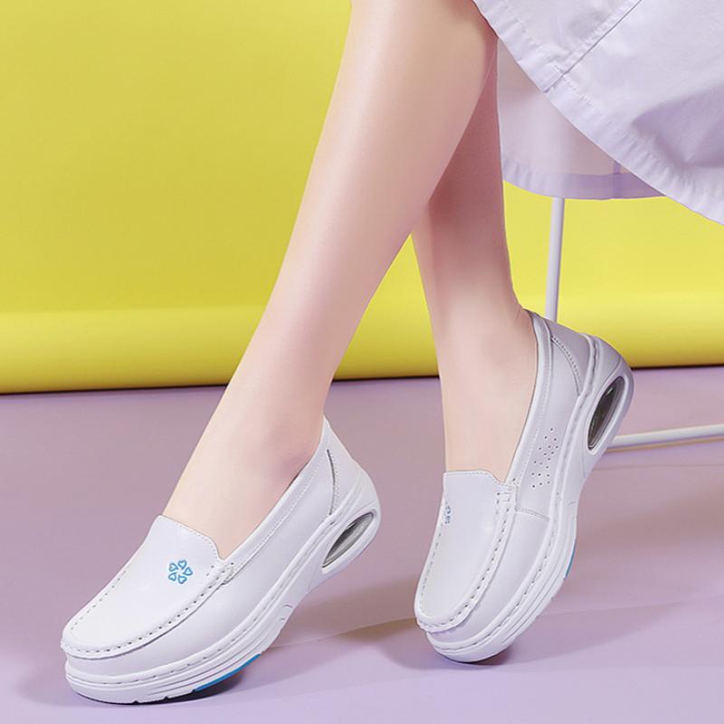Nurse Shoes Genuine Leather Women's Air Cushion Soft Bottom Hollow Breathable Summer One-step Non-slip Work Shoes