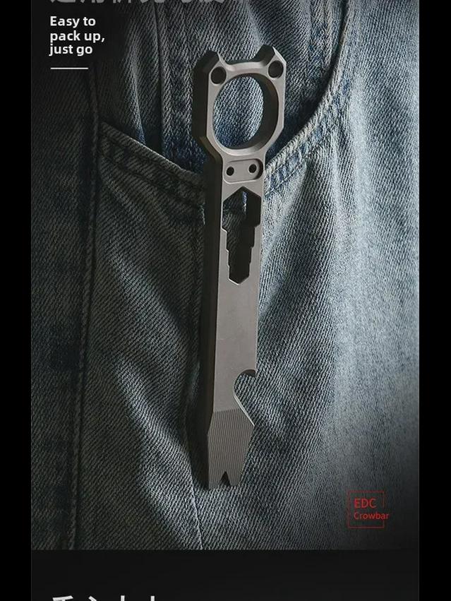Titanium Alloy Multifunctional Outdoor Crowbar and Bottle Opener with Wrench for Self-Defense and EDC.