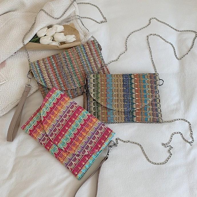 Trendy Shoulder Crossbody Bag 2024 Colorful Stripe Envelope Design For Stylish Everyday Use