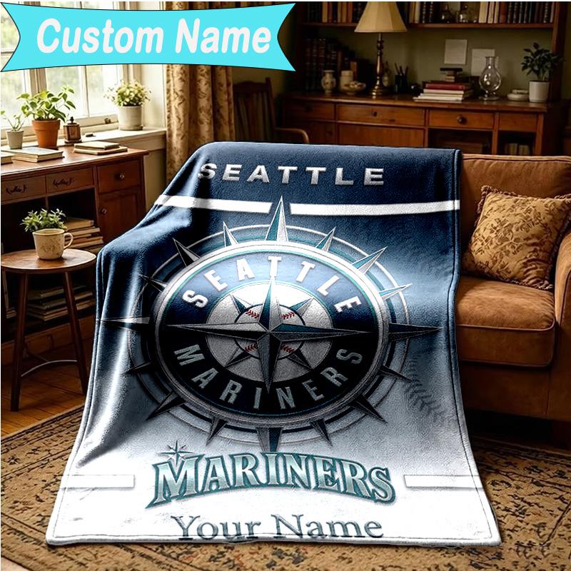 1PC Custom Name Blanket Mariners Team Logo Flannel blankets Patterns Throw Blanket All-Season Soft Gift for Couch, Bed, Camping, Birthday gifts