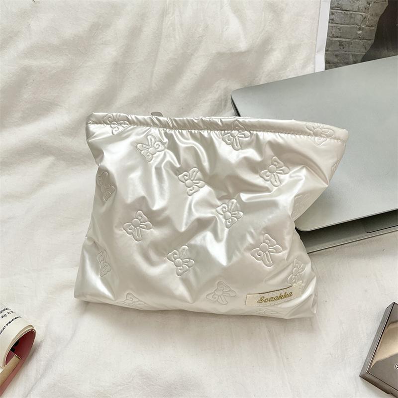 Quilted Pu Love Bow Cosmetic Bag Skincare Products Pouch Multi-Function Makeup Lipstick Storage Bag Simple  Coin Purse