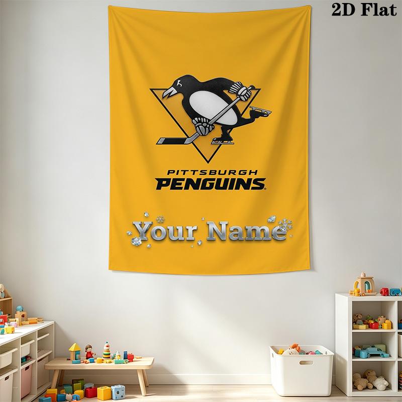 Name Custom Pittsburgh Penguins Wall Tapestry Aesthetic Wall Hanging Printed Fabric Blanket Decorative Tapestries for Bedroom Living Room Home Decor