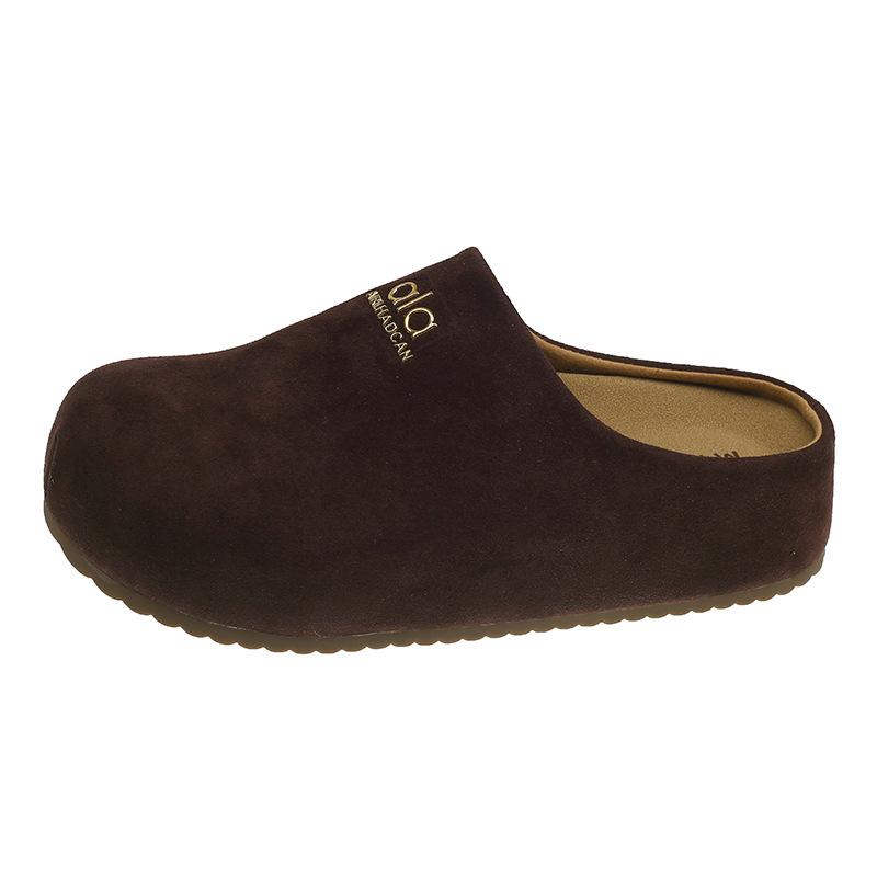 

[Fanfna] Retro Boken Baotou Slippers Women s 2025 Autumn Versatile Frosted Boken Height Increasing Half Slippers 40 темно-коричневого
