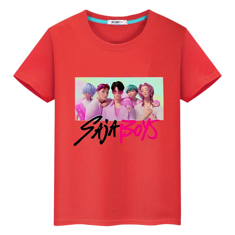 t shirt for kids boy 10year Kawaii Saja Boys Print 100%Cotton Tees anime Short kpop demon hunters Cute Tops girls clothes y2k