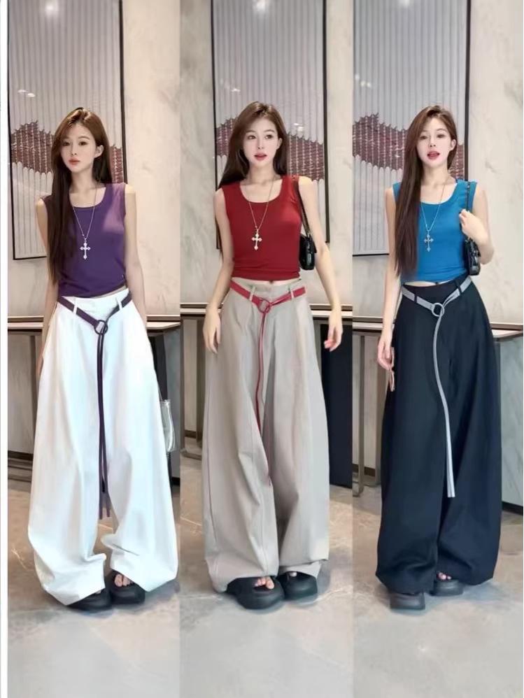 2026 Korean-Style Pleated Wide-Leg Linen Pants for Women - Spring Collection Small