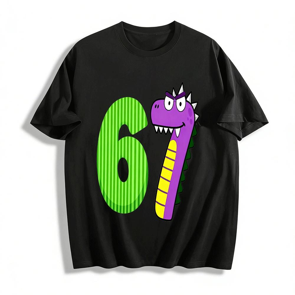 Kids Cute Dinosaur Number 67 Print Tee Casual Breathable Top Pure cotton T-shirt XXS