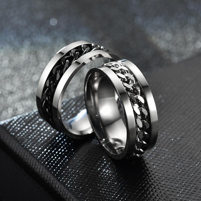 Spinning Anxiety Rings Items For Men Titanium Steel Rotatable Chain Fidget Joint Ring Jewelry Anillos De Hombres