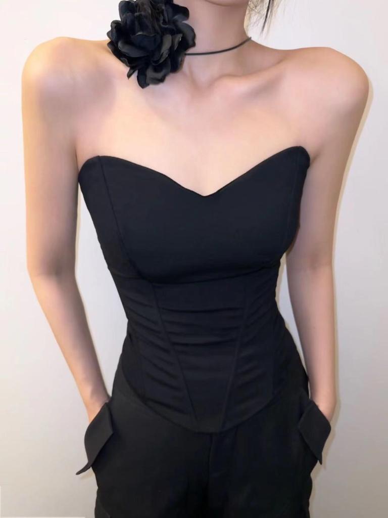 Sexy Three-dimensional Fishbone Corset Tube Top Slim Vest Slim Inside Off-the-shoulder Top