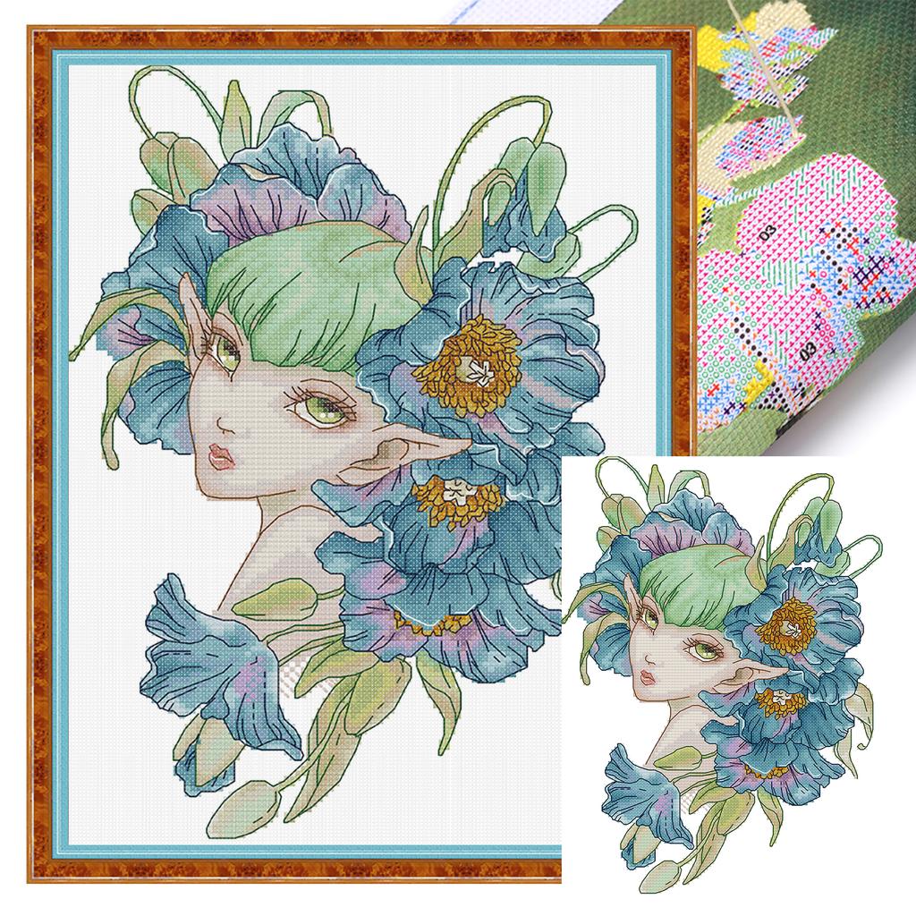 Figure Partial 14CT DIY Stamped Embroidery Needlepoint Starter Kits Cross Stitch Art and Crafts Kits for Adults Home Decor
