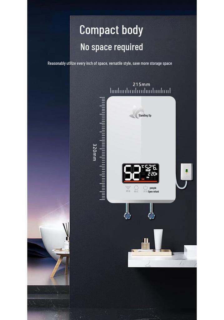 Vertical Electric Tankless Water Heater for Home, Shower, Small Bathroom, or Rural Rental Properties.