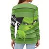 Women's Fashion Casual V-Neck Long Sleeve Decorative Button Christmas Print Top