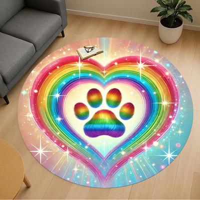1pc Rainbow Heart ?? Round Chair Mat Area Rug - Non-Slip, Floor Mat for Office, Bedroom, and Indoor Decor -1002050