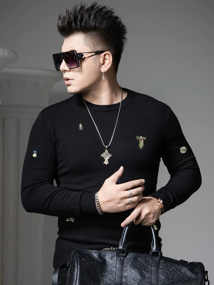 

European-Style Round-Neck Sweater for Men, 2025 Autumn and Winter New Fashion Casual Knitwear, Warm Knitted Base Layer 5XL чёрный
