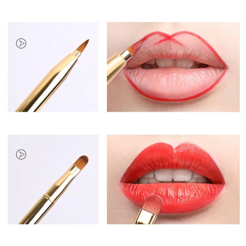 Retractable Lip Makeup Brush Lipstick Lip Gloss Brush Telescopic Dual Use Lip Eyeshadow Brush Beauty Tools with Protect Cap