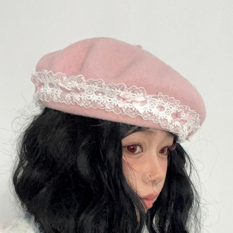 Trendy Painter Hat with Bows Flat Hat British Beret for Dating Photography Cabbie Headwear Painter Hat Autumn