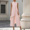 Women's High Neck Asymmetrical Sleeveless Top and Wide Leg Pants Two Piece Set