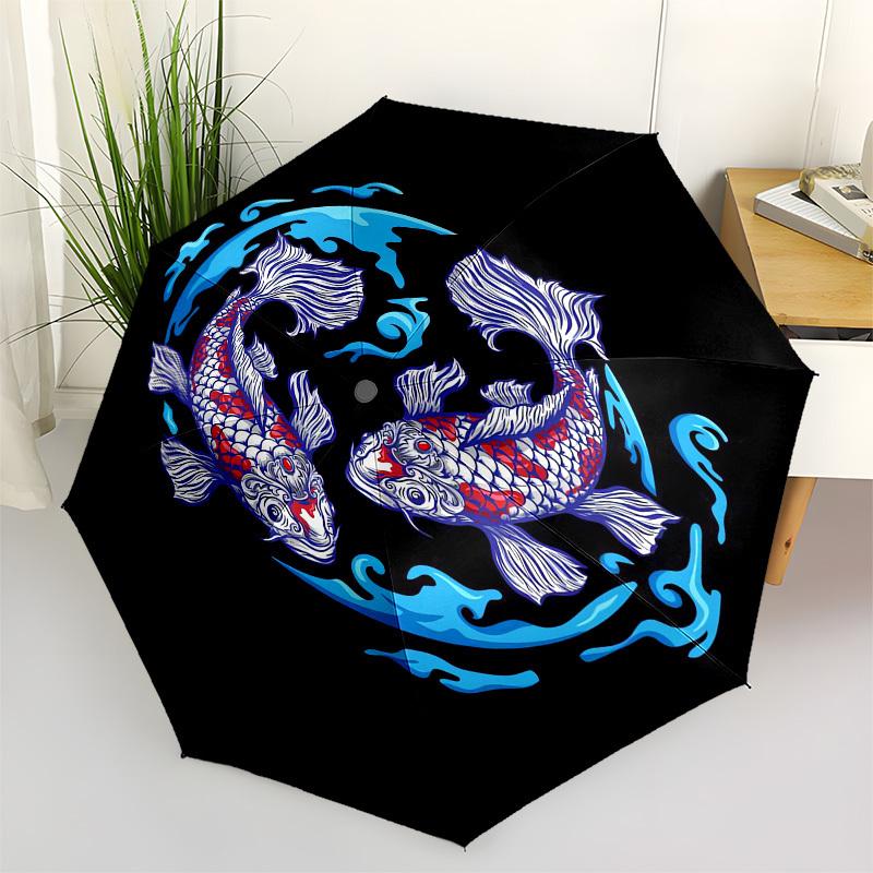 1pc Koi Fish Yin Yang Design Umbrella with Plastic Handle, Suitable for All Seasons Outdoor PT423