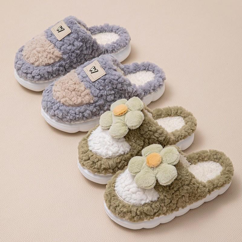 Thick bottom step on shit feeling warm cotton slippers autumn and winter 2025 new indoor home plush cute cotton mop
