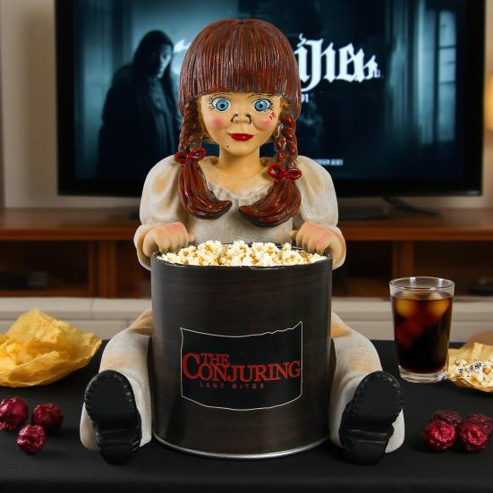 Horror Girl Figurine Creepy Girl Doll Popcorn Bucket Halloween Table Centerpiece Scary Girl Statue for Horror Themed Parties