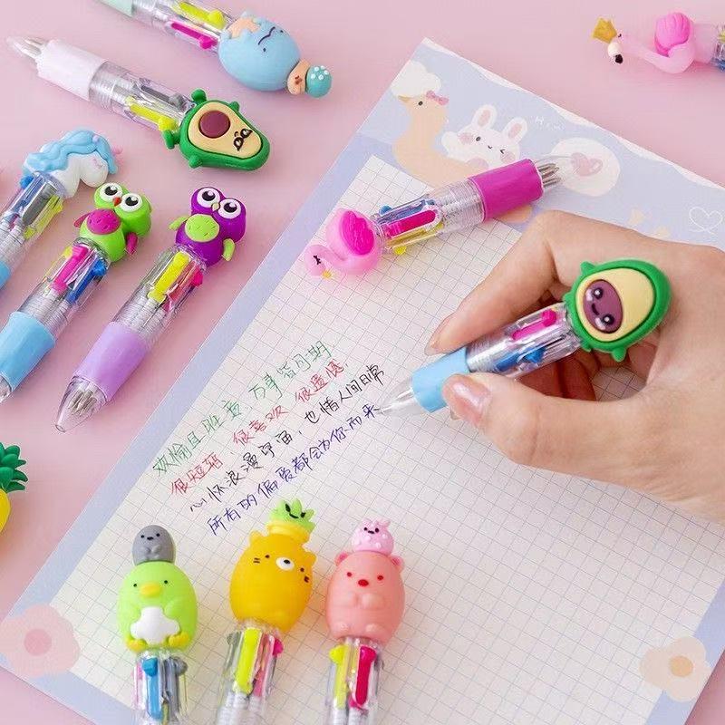 Cute Cartoon Four-Color Ballpoint Pen for Kids - Mini Student Back-to-School Stationery Gift