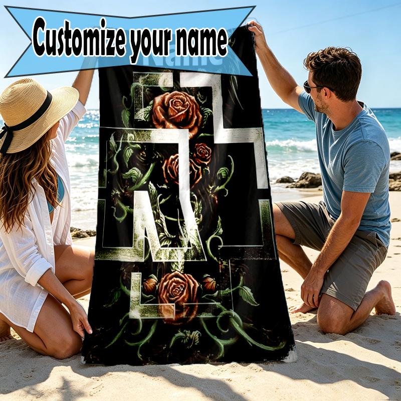 Custom Name Personalized Rammstein Print Beach Towel, for Trip Camping Beach Party Home Decor, Birthday Gift for Family & Friends