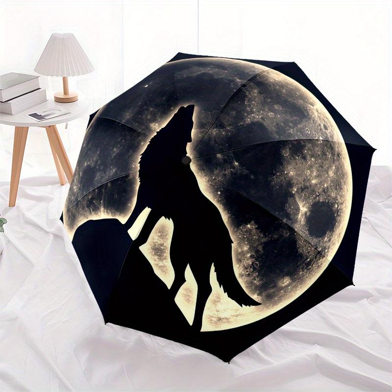 Wolf Howling At Moon Sticker Decal for Laptop Phone Tablet CaseUmbrella, Portable 3-Fold Compact Umbrella for Men & Women ES46