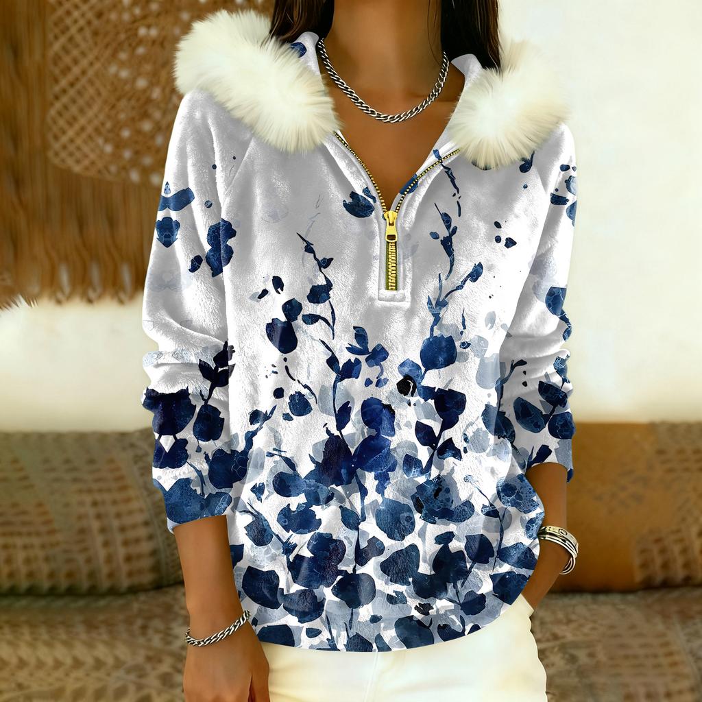 Lässiges und bequemes Damen-Freizeit-Top mit Kapuze, halbem Reißverschluss, langen Ärmeln und klassischem Aufdruck