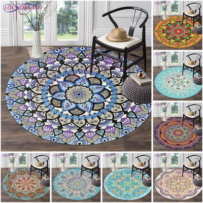 Mandala Print okrągła flanelowa mata do jogi poduszka salon sypialnia badania dywan mata podłogowa kolorowy kwiat mata na krzesło