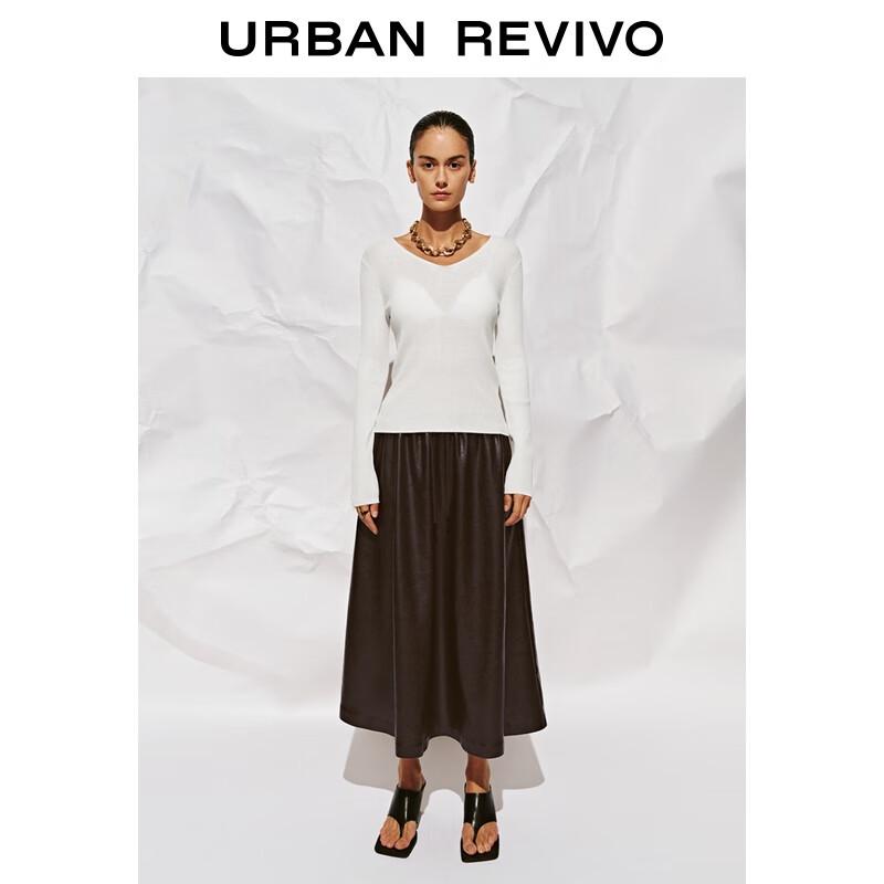 UR 2025 Autumn Women's Solid V-neck Knit Sweater