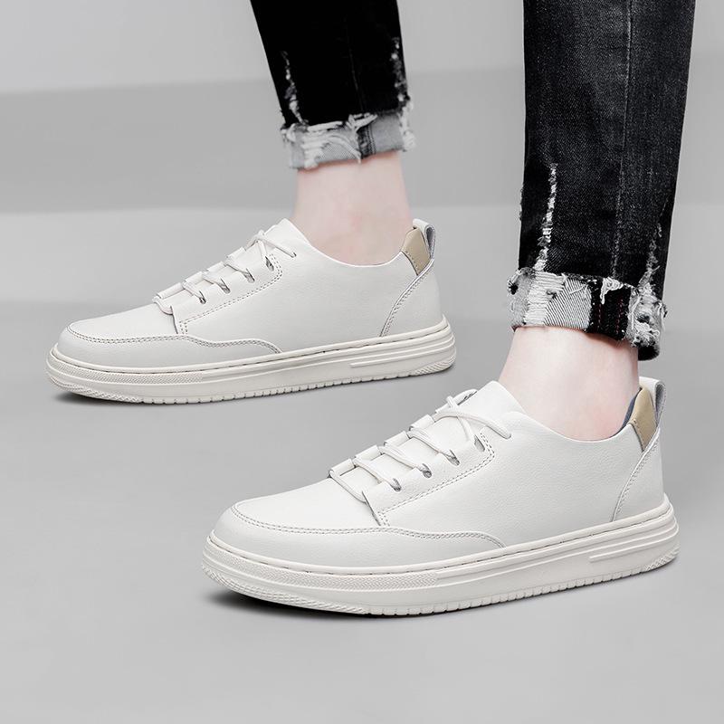 Men's Handmade Retro White Low-Top Board Shoes - Versatile Cowhide Casual Flats for Spring