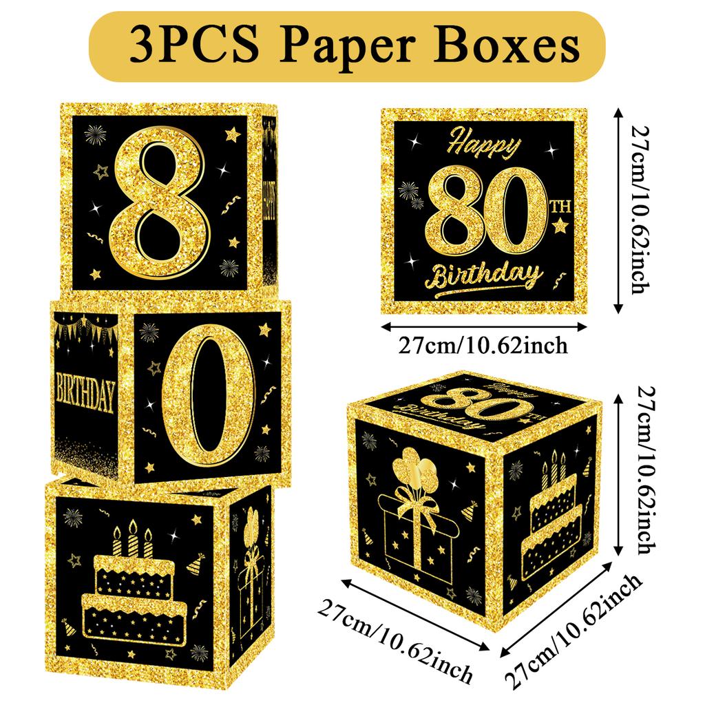Black Gold Birthday Number Box Happy DIY 0-9 Birthday Party Decoration Kids Adults Birthday Party 18 30 40 50 Anniversary Decor