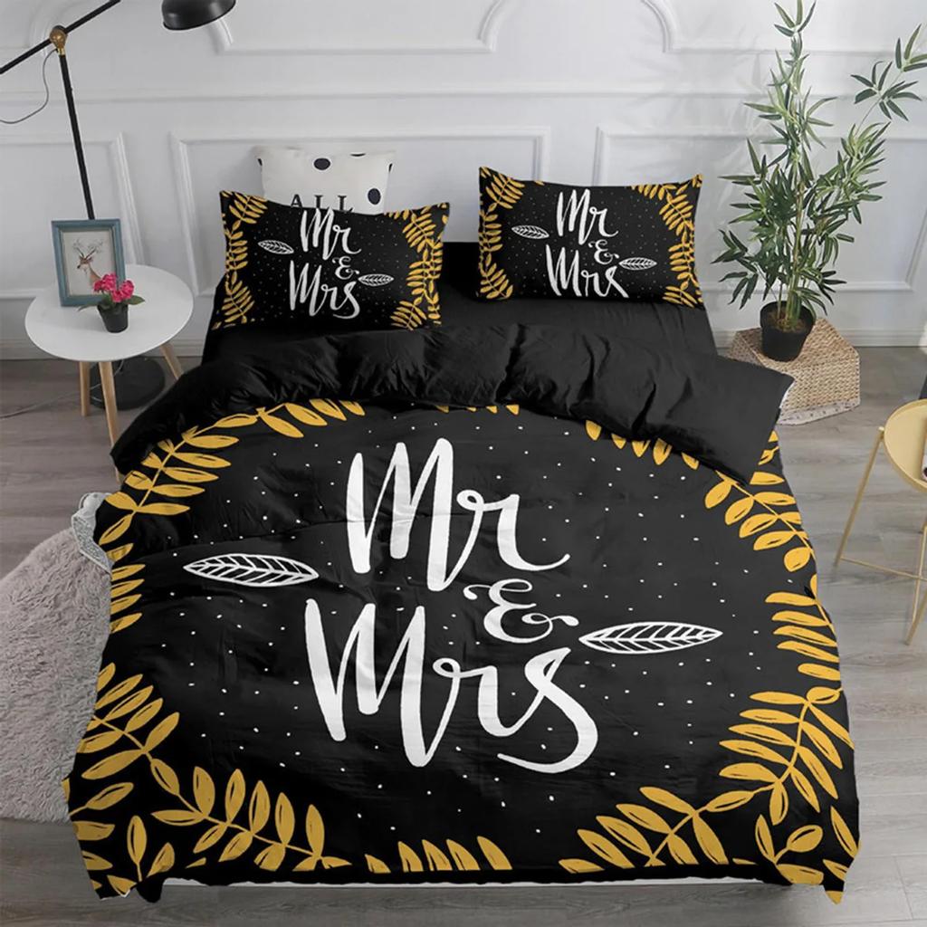Mr And Mrs Couple Duvet Cover For Women Girls Romantic Valentines Gift Microfiber Quilt Cover For Bedroom Decoration Queen King