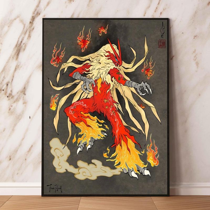Lugia Ho-Oh Pokemon Unframed Canvas Painting Comic Themed Anime Wall Decor Unique Collection Enhance Your Living Space