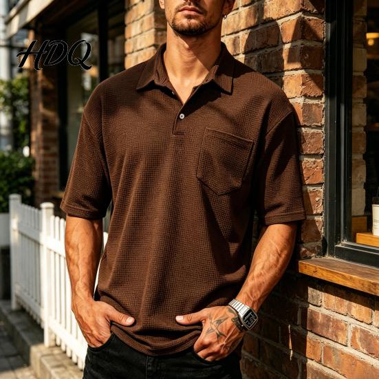 Men T-shirt with Buttons Golf Shirt Short Sleeve Collared T-Shirt Summer Tee
