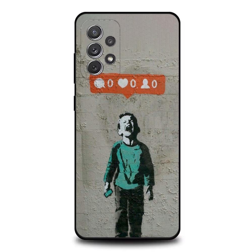 Street Art Banksy Graffiti Phone Case For Samsung S25,S24,S21,S22,S23,S30,Ultra,S20,Plus,Fe,Lite,Note,10,9,5G Black Cover
