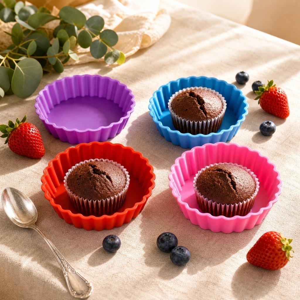 Silicone Round Cake Mold Set Flexible Non-Stick Baking Pans Heat Resistant Durable Kitchen Bakeware for Muffins Tarts and Desserts