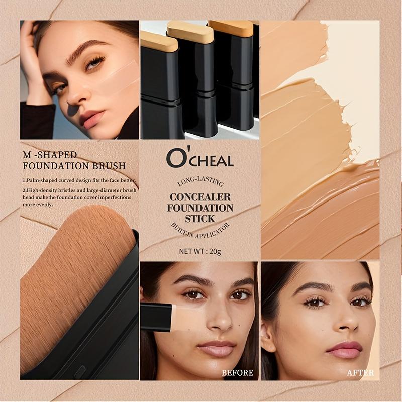 2-in-1 Waterproof Concealer & Foundation Stick Sweat-Resistant, Strong Coverage for Dark Circles, Foundation Stick With Brush Coverage