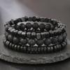 Matte Black Cubic Zirconia Ball & UFO Pendant Braided Bracelet Set