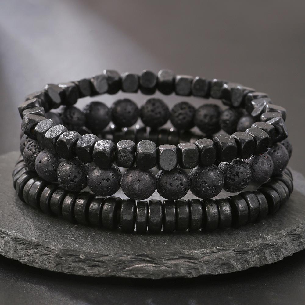 Matte Black Cubic Zirconia Ball & UFO Pendant Braided Bracelet Set