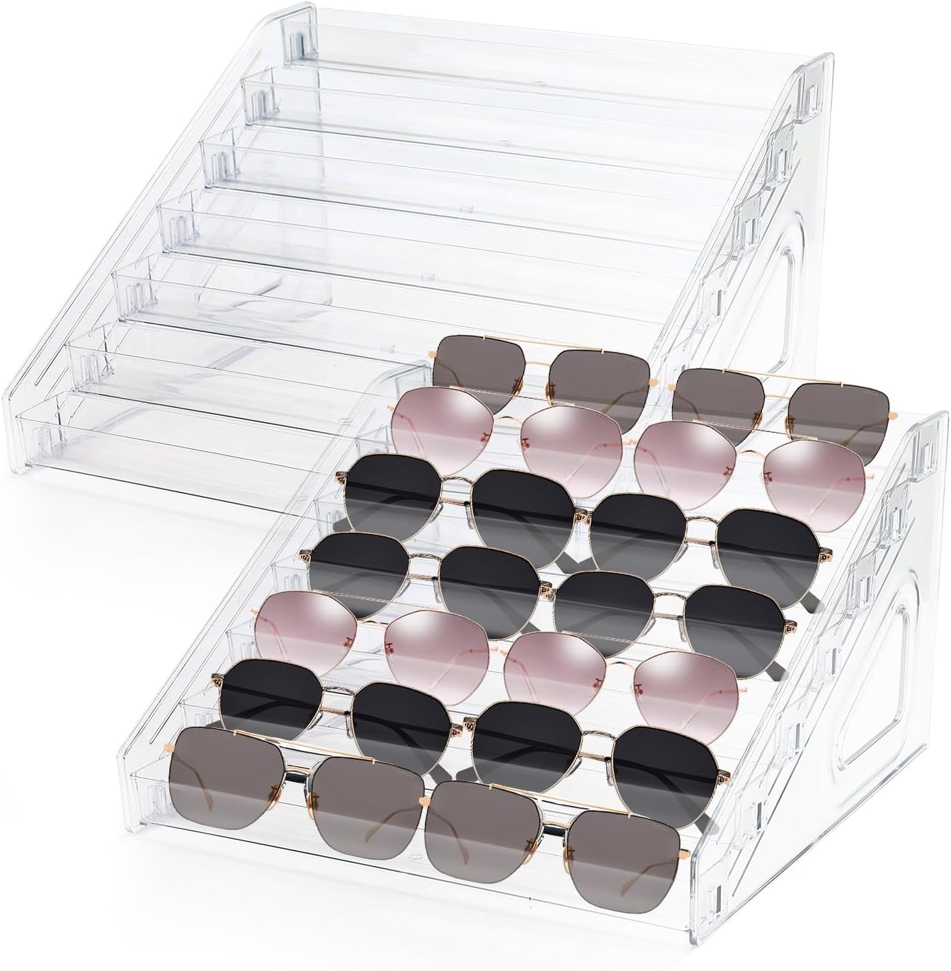 

2Pcs Premium Sunglass Organizer Stand,7 Tier Acrylic Holder for Glasses,Organizer for Organizing Sunglasses, Cosmetics