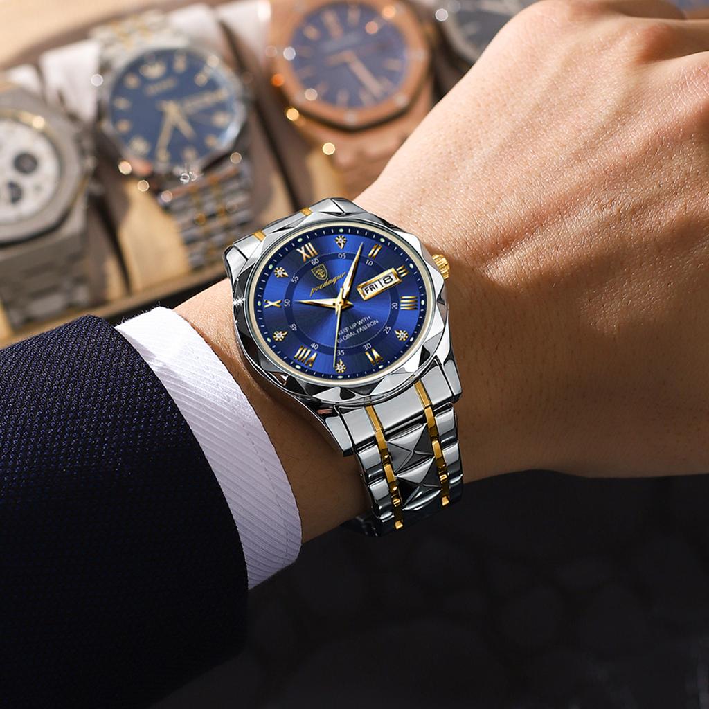 Luxury Man Wristwatch Waterproof Luminous Date Week Men Watches Stainless Steel Quartz Men's