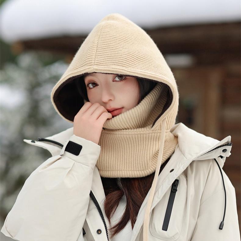 Winter Schal Abdeckung Einteilige Strickmütze Outdoor Damen Fahren Elektrofahrzeug Maske Winddicht Ski Fleece Lei Feng Mütze