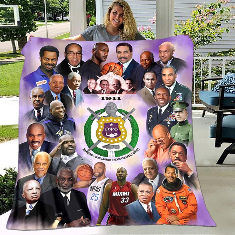 1pc Blanket Omega Psi Phi Print Design, Lightweight Blanket for Sofa, Bed- Soft &Warm, Gift for All Seasons like Christmas, Halloween