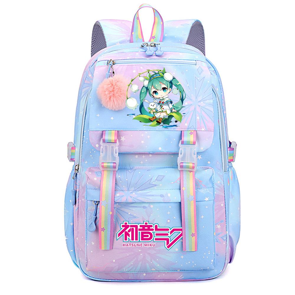 Anime Anime Hatsune Miku Bedruckter Rucksack mit großem Fassungsvermögen, wasserdicht, für Teenager, Schüler, Mädchen, Jungen, Schultasche, Büchertasche, Reisetasche